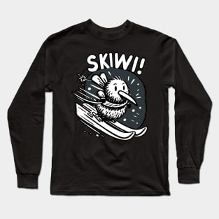 Skiing Skiwi Scarf Kiwi Bird (Back Print) Long Sleeve T-Shirt